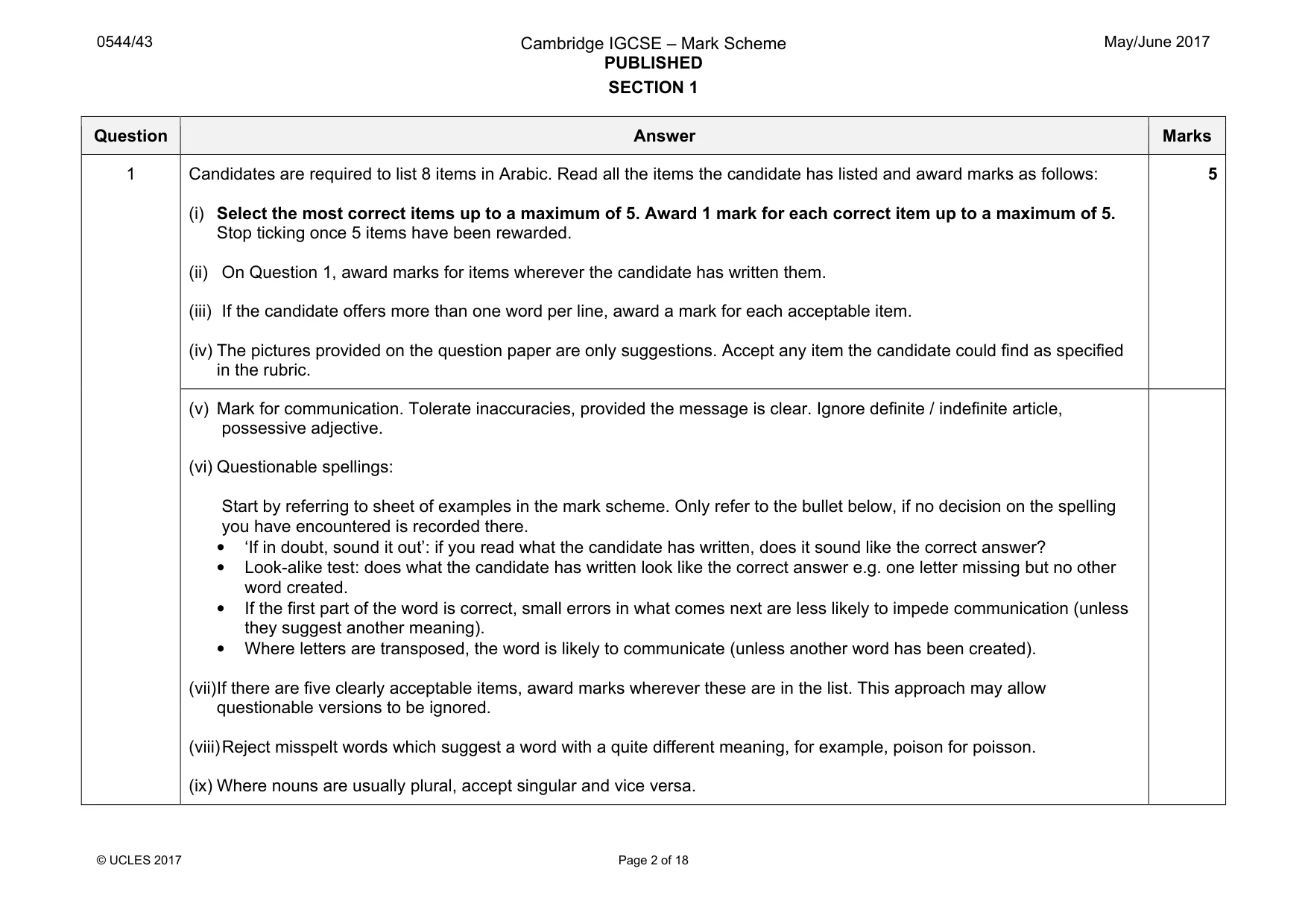 Mark scheme, page 2 of 18