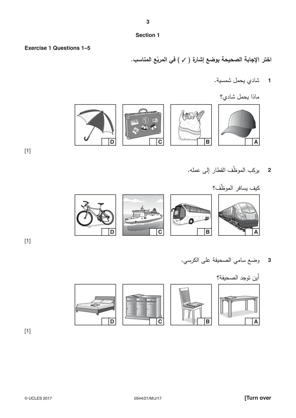 Cambridge IGCSE Arabic - Foreign Language 0544 2017 May/June Paper 2 · Variant 1 question paper, page 3 of 16