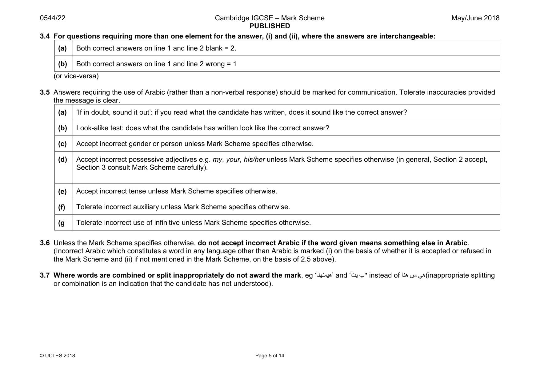 Mark scheme, page 5 of 14