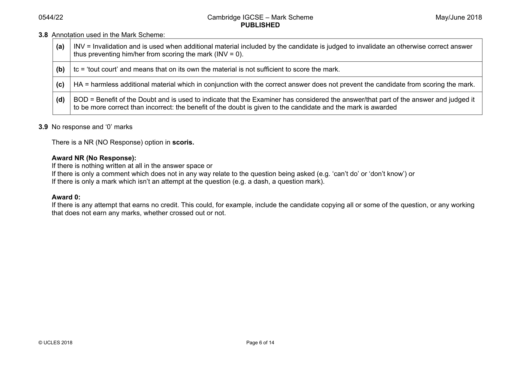 Mark scheme, page 6 of 14
