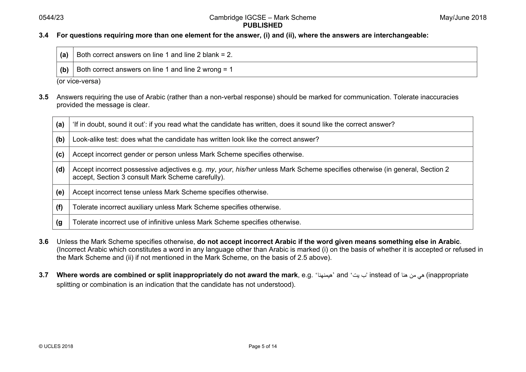 Mark scheme, page 5 of 14
