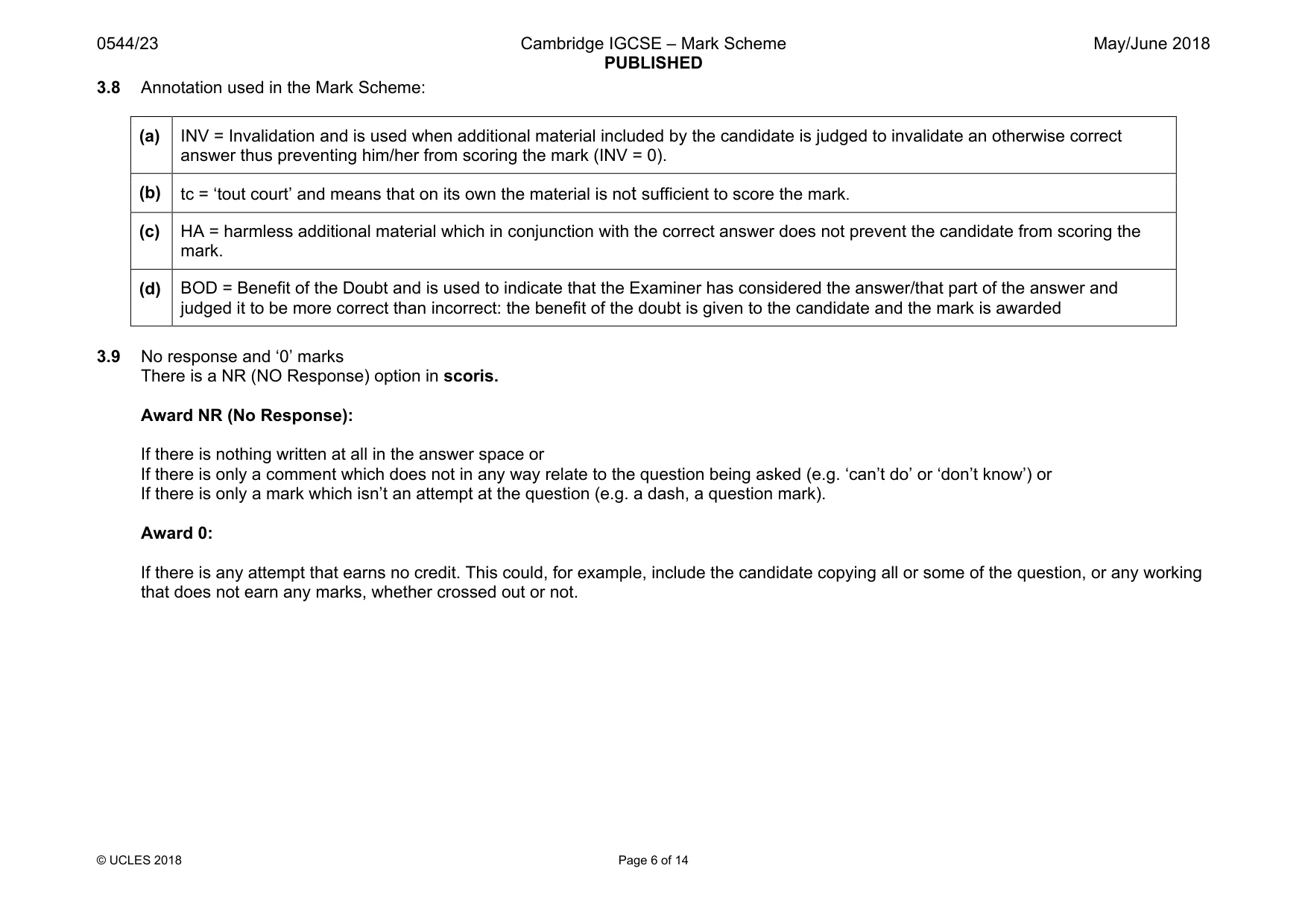 Mark scheme, page 6 of 14