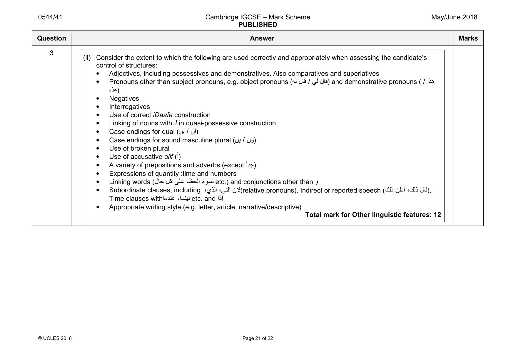 Mark scheme, page 21 of 22