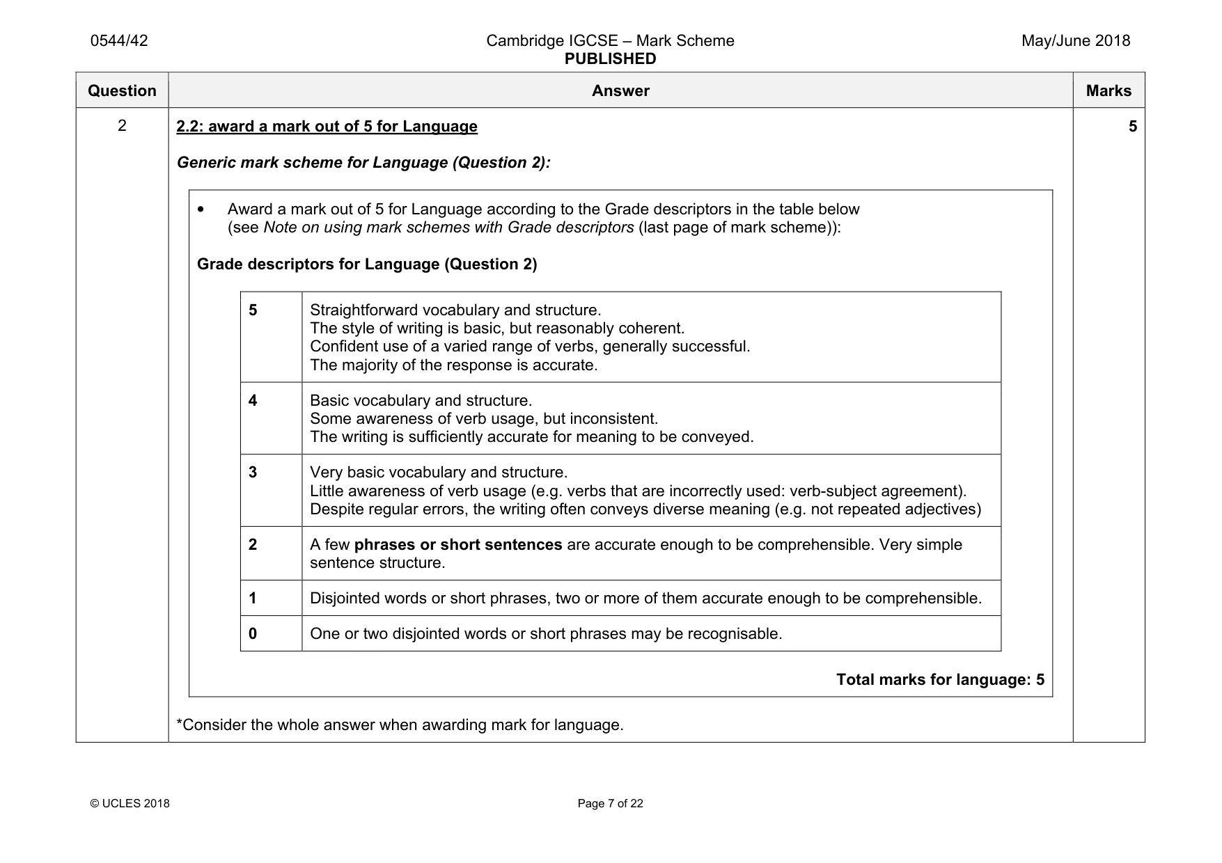 Mark scheme, page 7 of 22