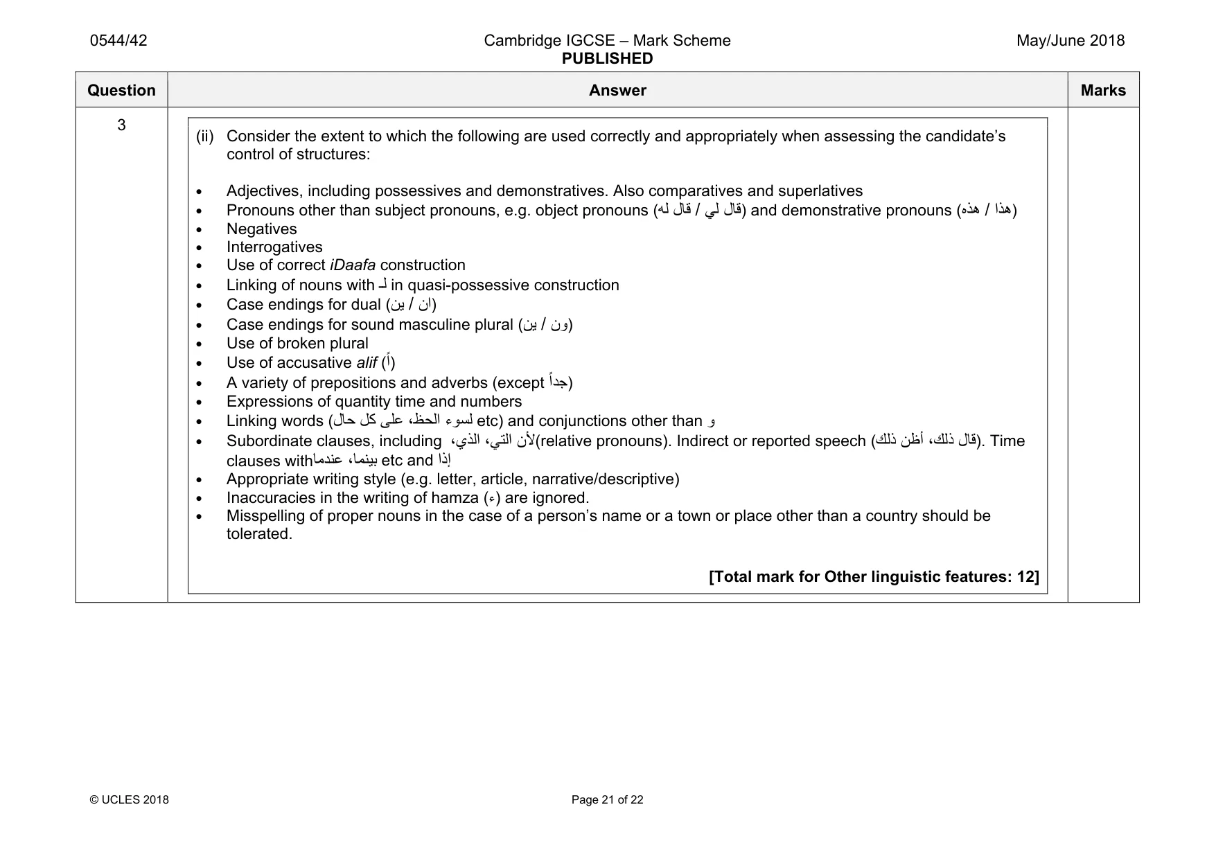 Mark scheme, page 21 of 22