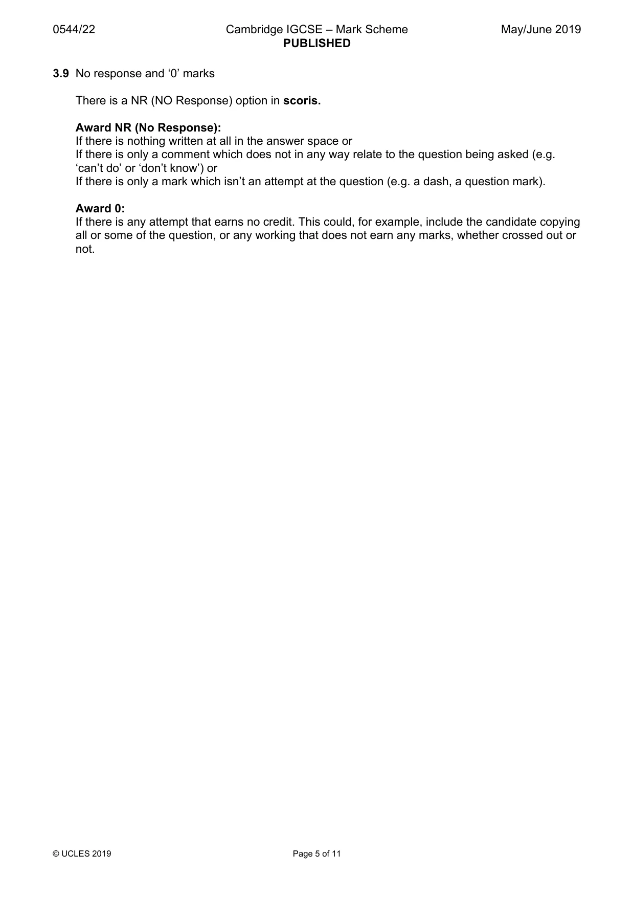 Mark scheme, page 5 of 11
