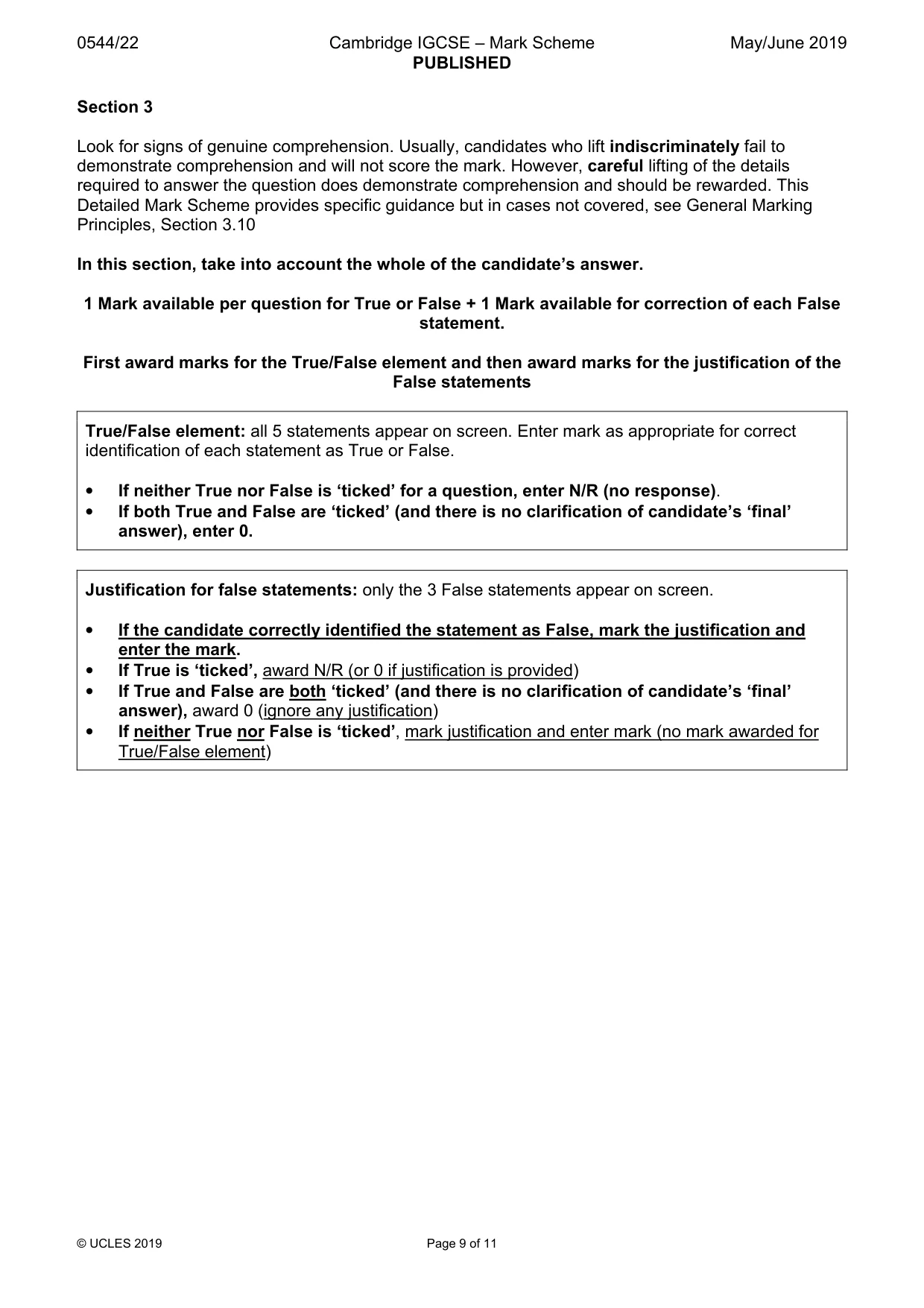 Mark scheme, page 9 of 11