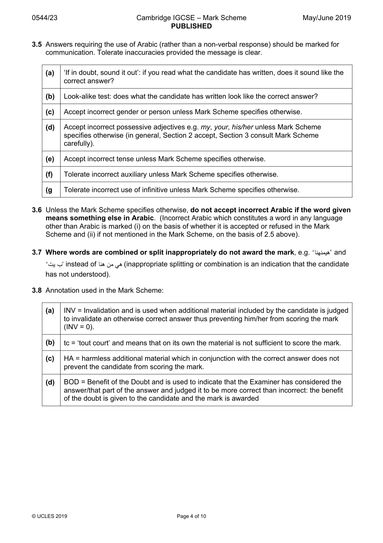 Mark scheme, page 4 of 10