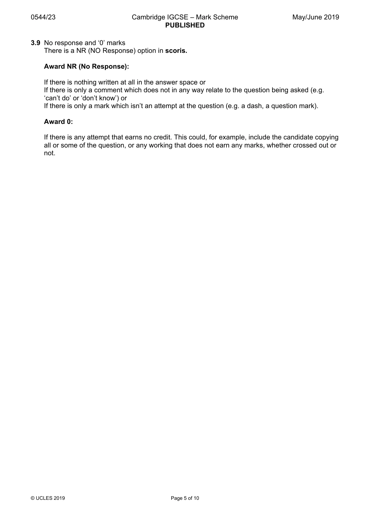 Mark scheme, page 5 of 10