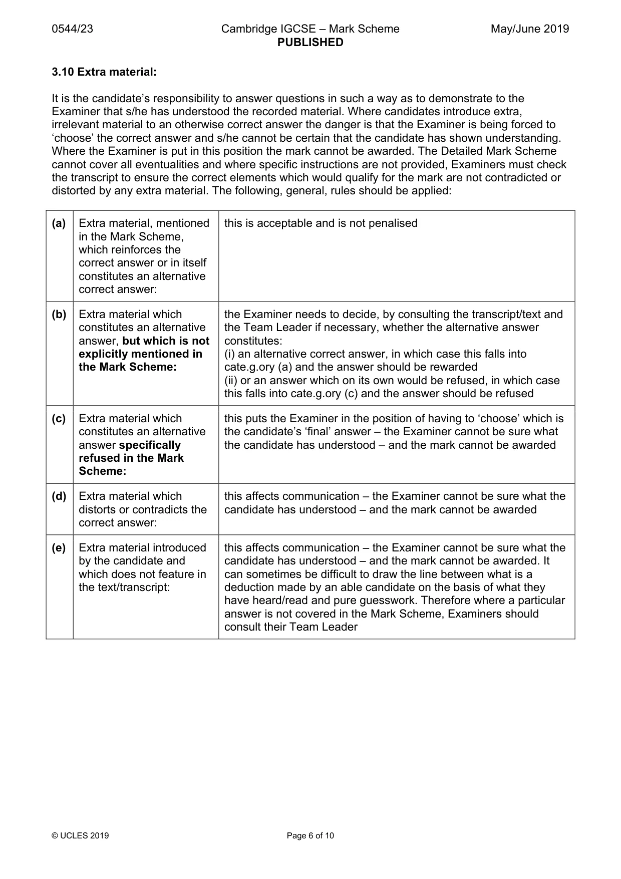 Mark scheme, page 6 of 10
