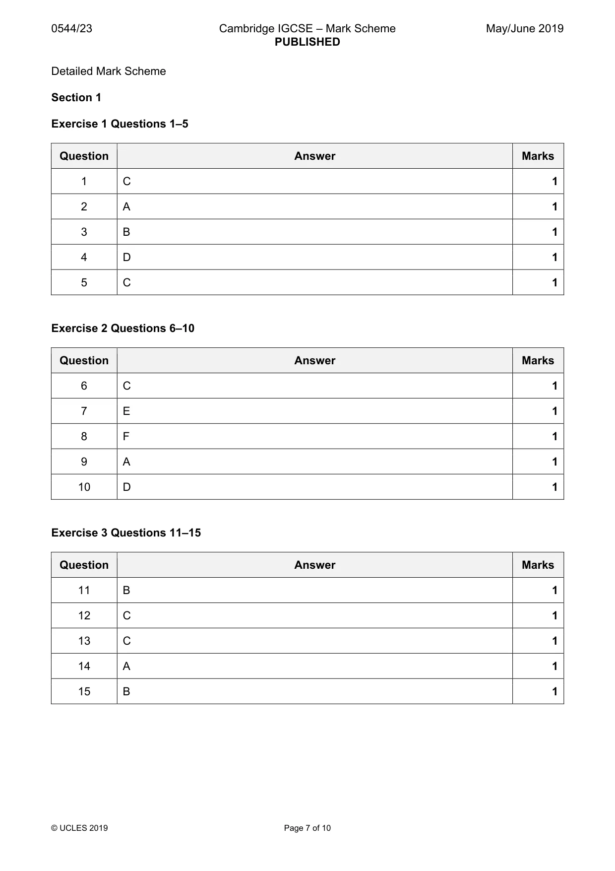 Mark scheme, page 7 of 10