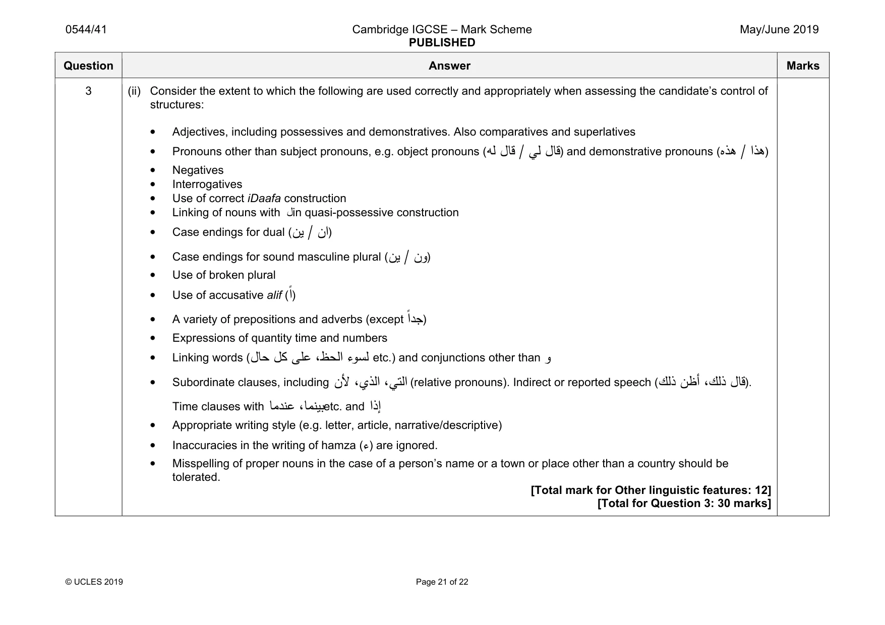 Mark scheme, page 21 of 22