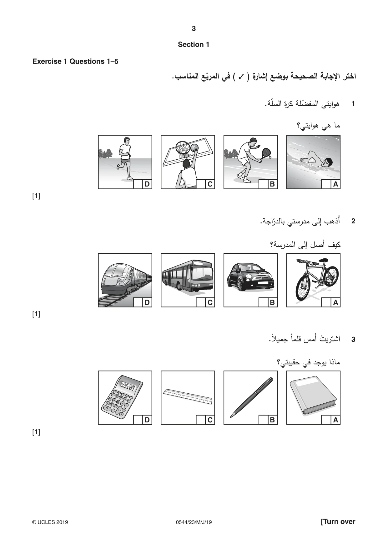Cambridge IGCSE Arabic - Foreign Language 0544 2019 May/June Paper 2 · Variant 3 question paper, page 3 of 16