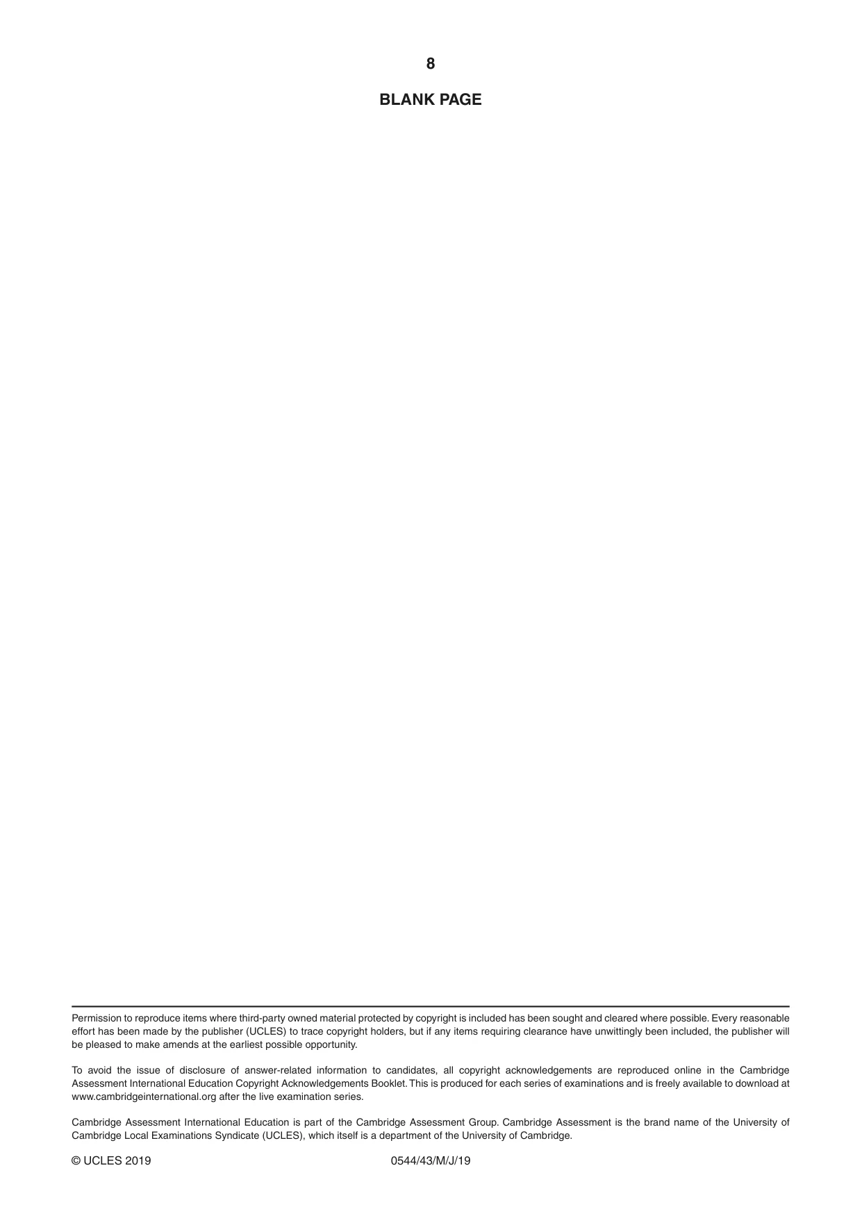 Cambridge IGCSE Arabic - Foreign Language 0544 2019 May/June Paper 4 · Variant 3 question paper, page 8 of 8