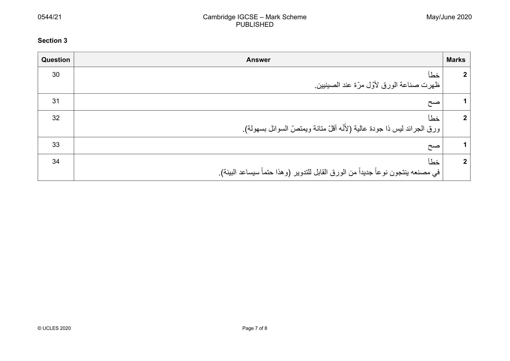Mark scheme, page 7 of 8