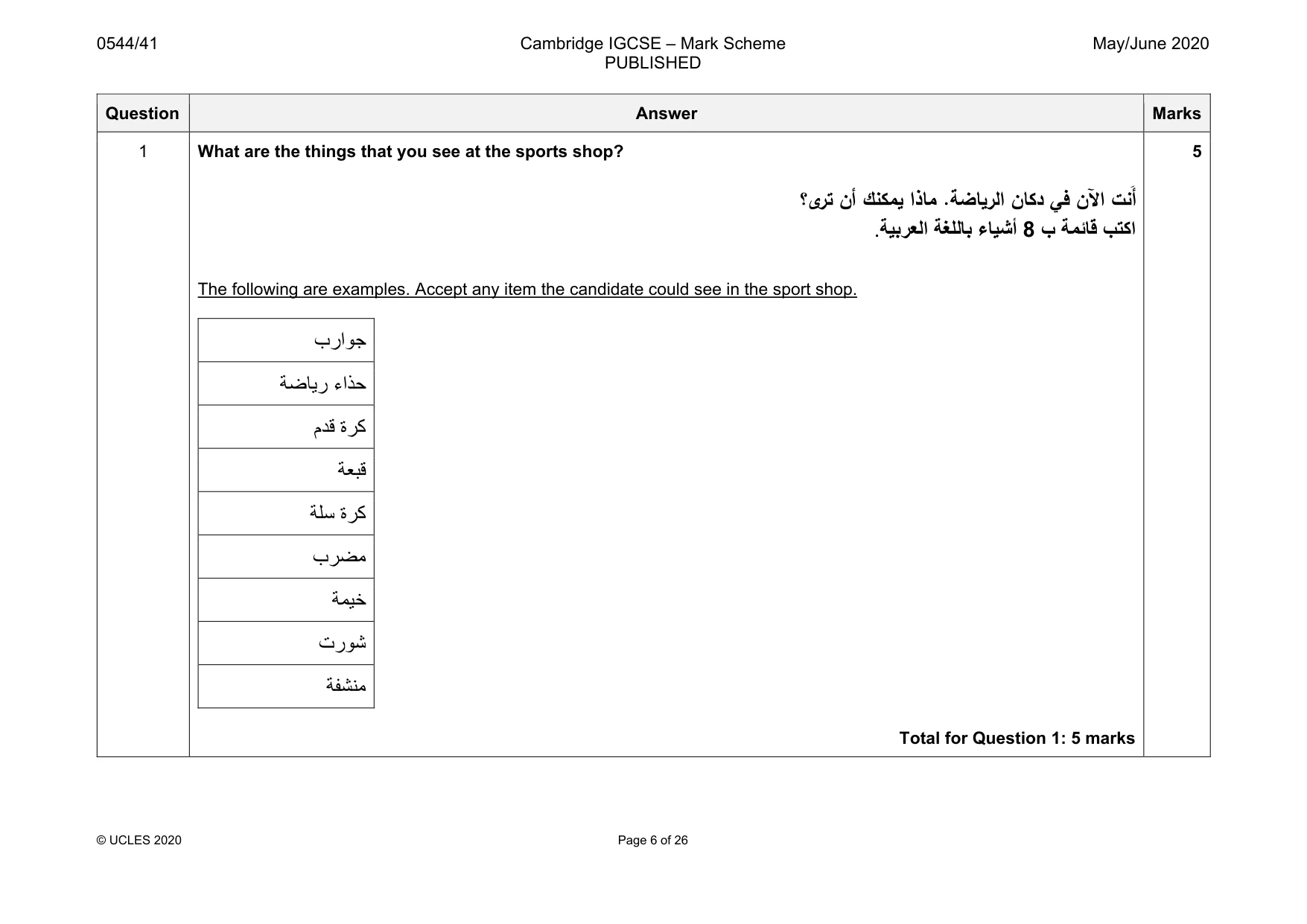 Mark scheme, page 6 of 26