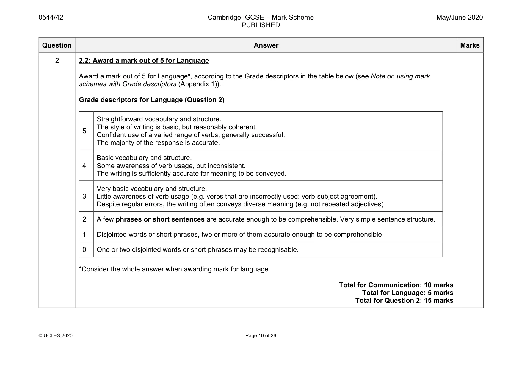 Mark scheme, page 10 of 26