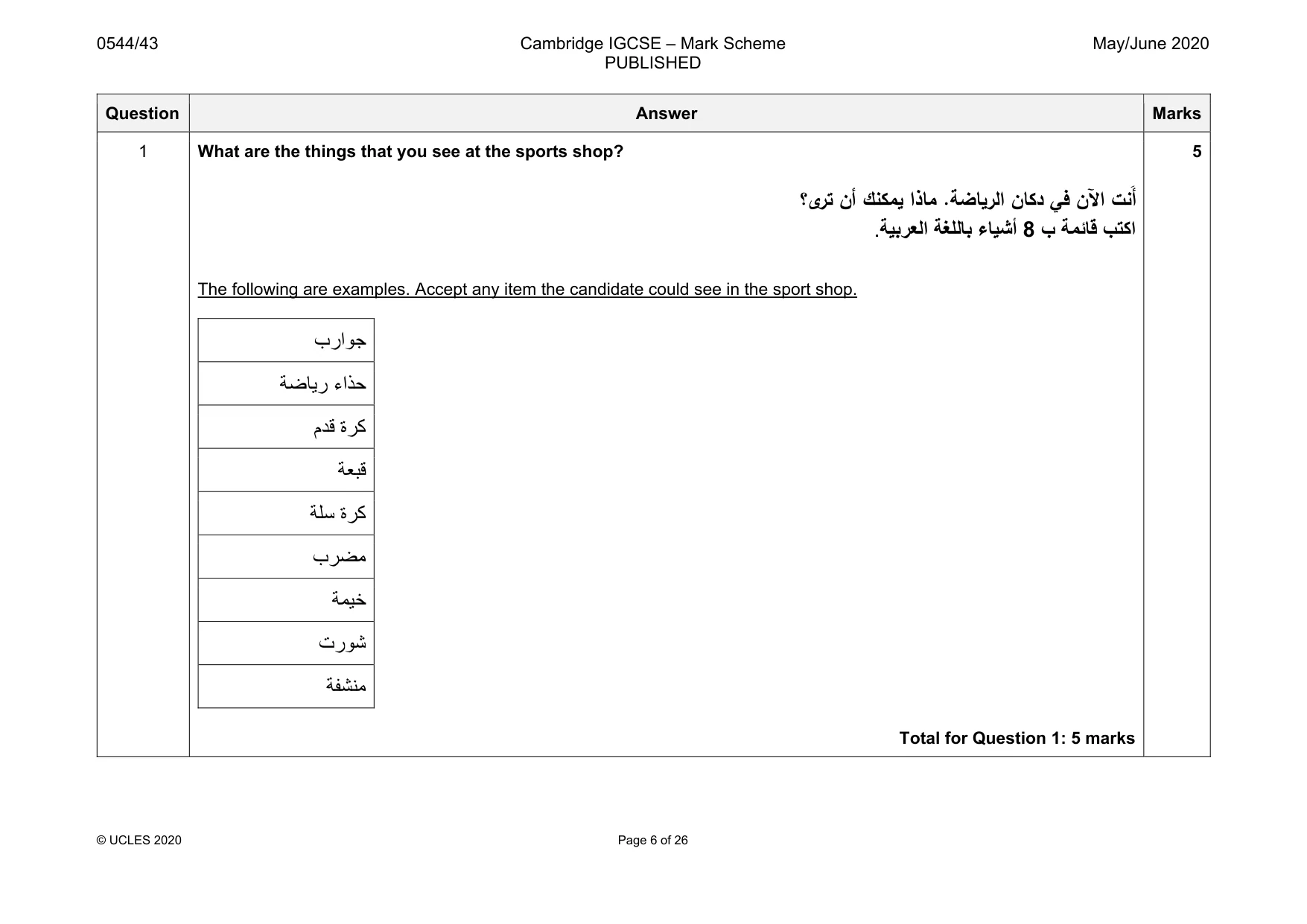 Mark scheme, page 6 of 26