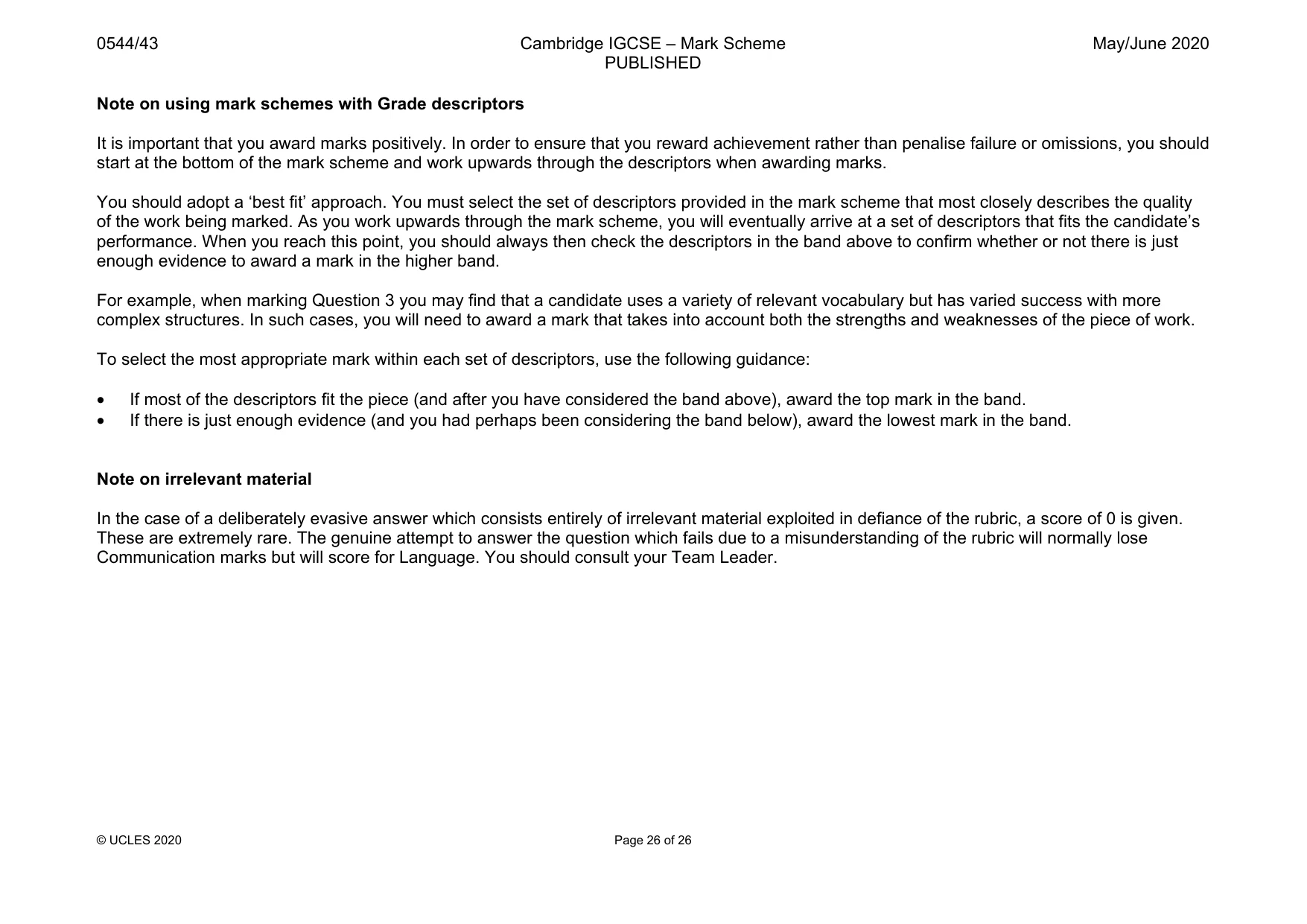 Mark scheme, page 26 of 26