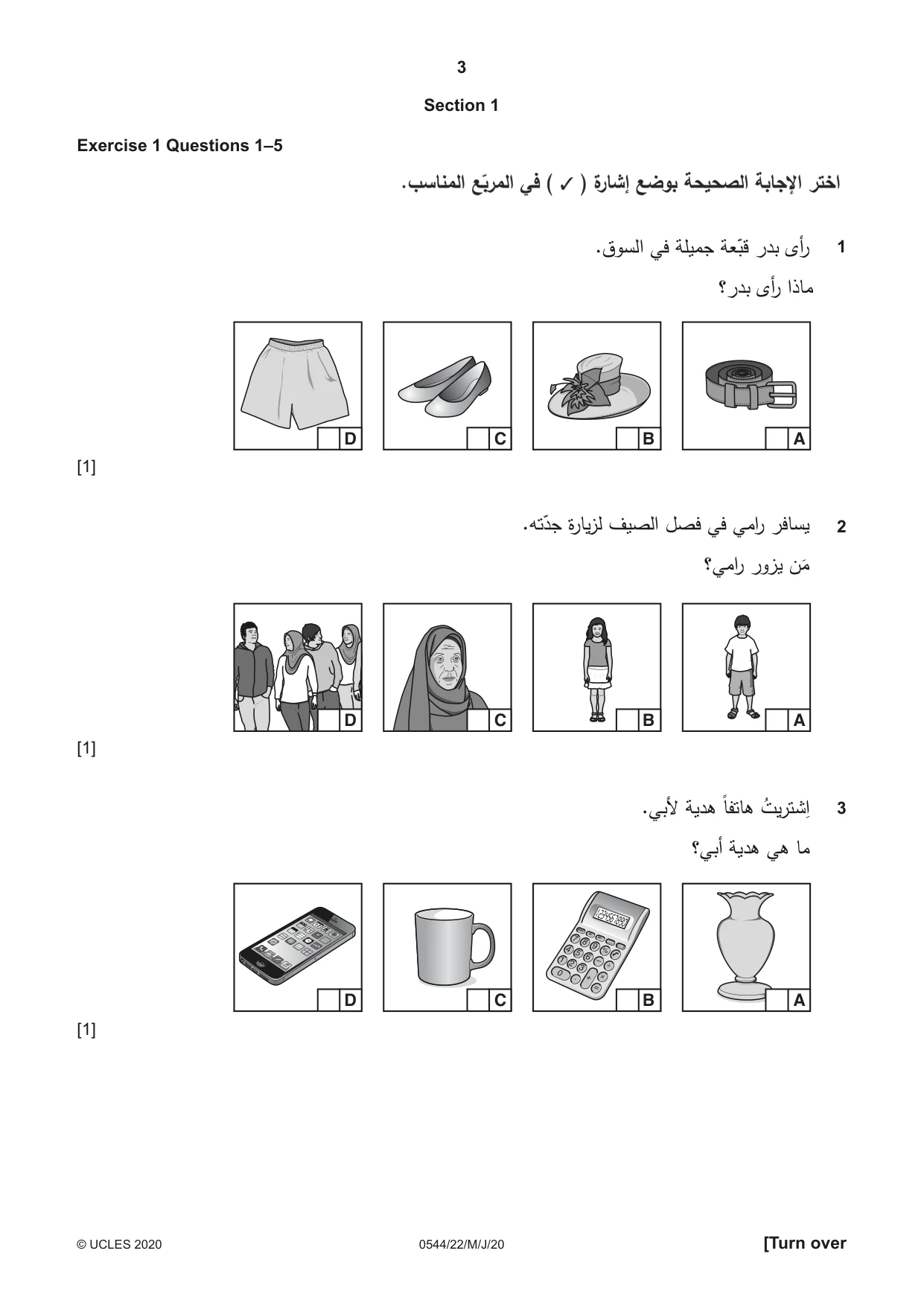 Cambridge IGCSE Arabic - Foreign Language 0544 2020 May/June Paper 2 · Variant 2 question paper, page 3 of 16