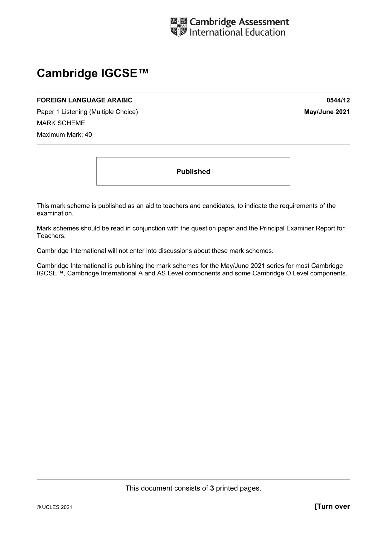 Mark scheme, page 1 of 3