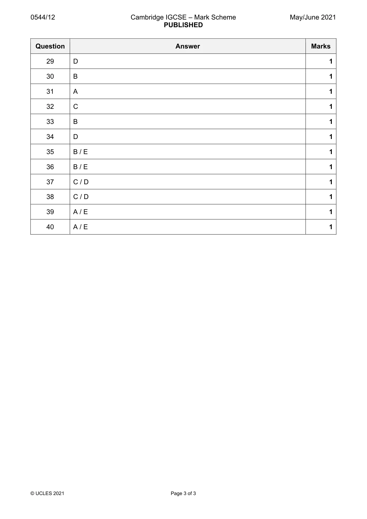 Mark scheme, page 3 of 3
