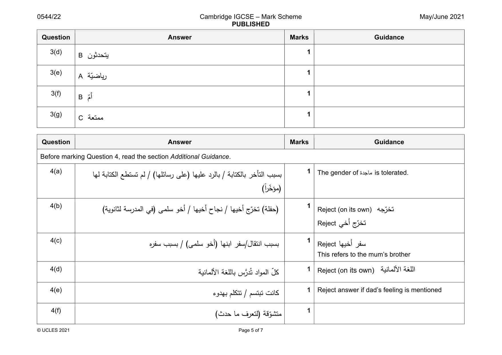Mark scheme, page 5 of 7