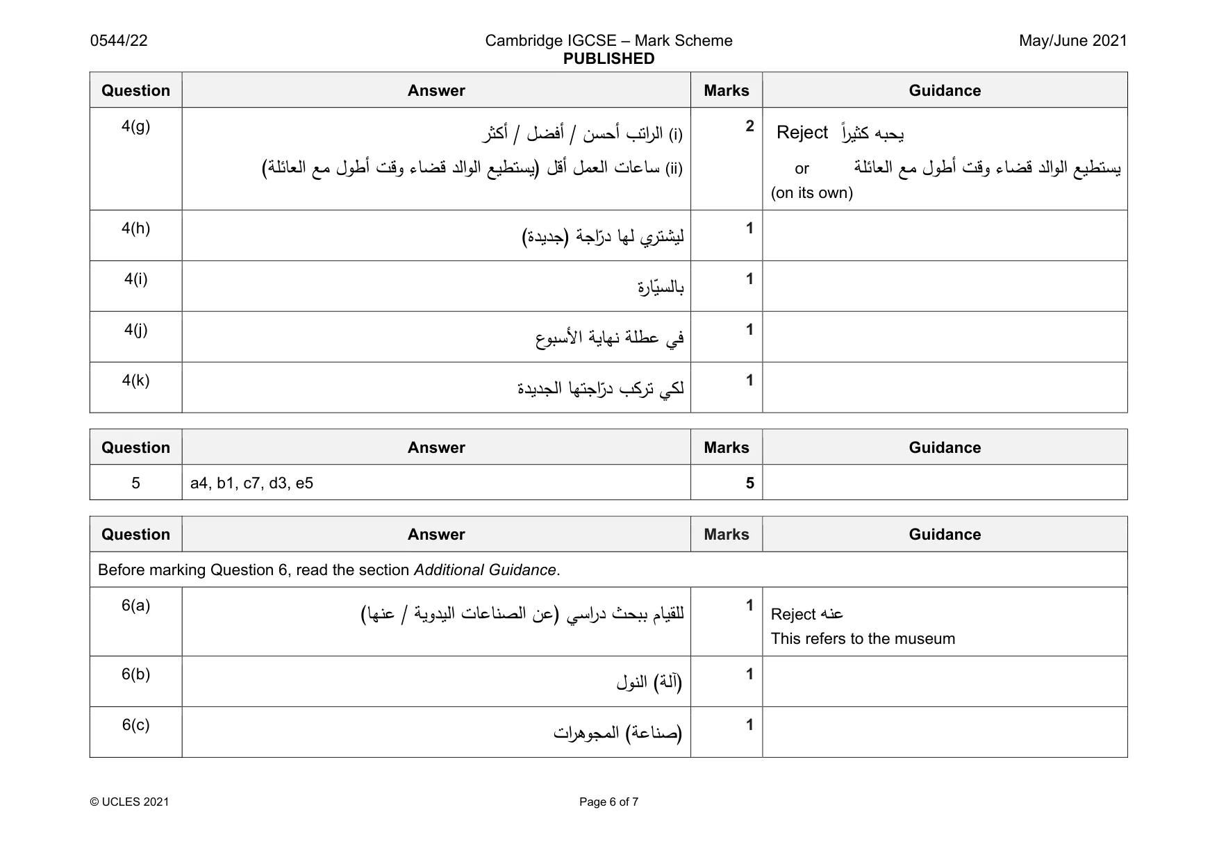 Mark scheme, page 6 of 7