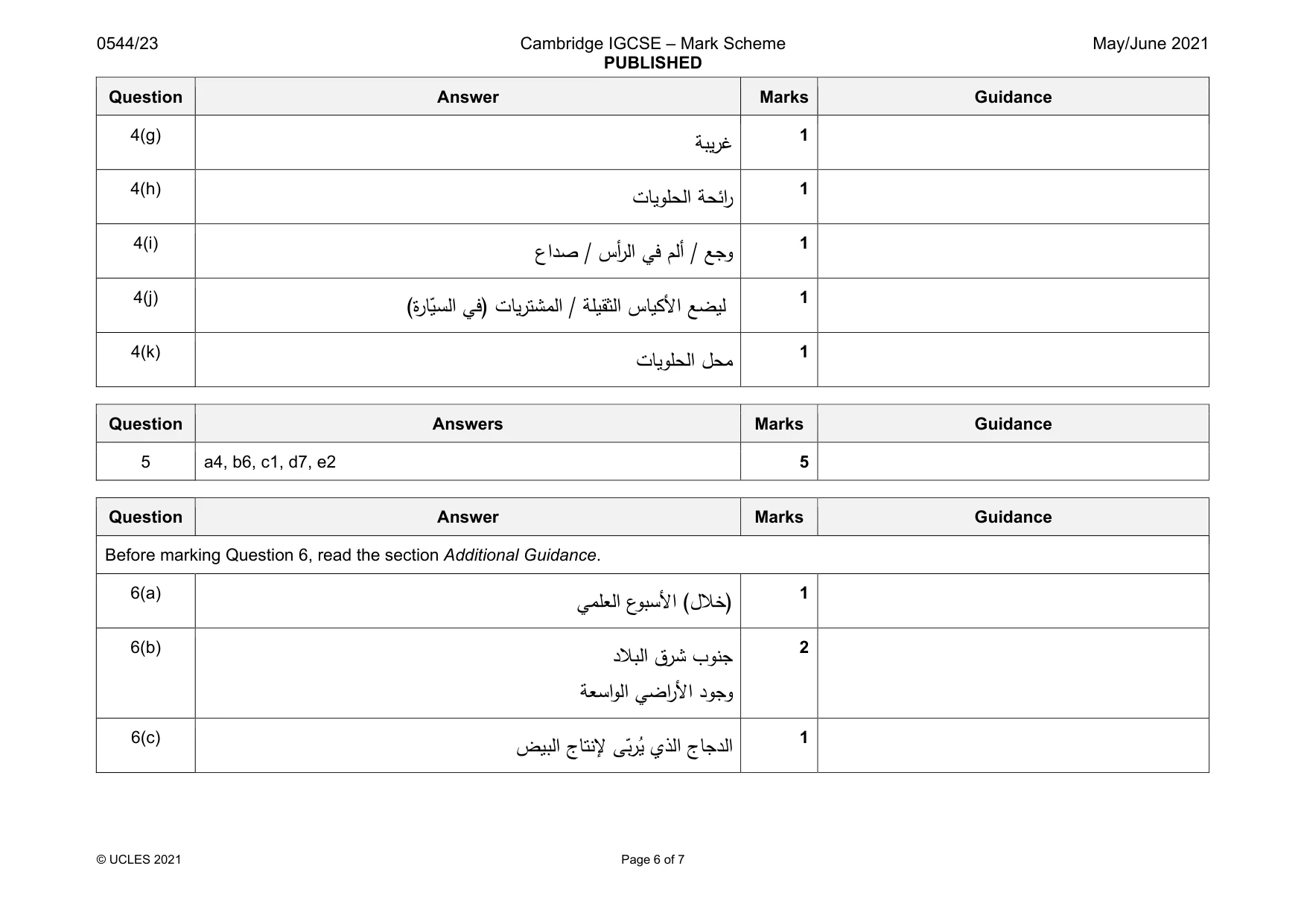 Mark scheme, page 6 of 7