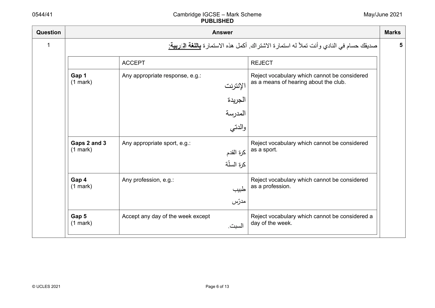 Mark scheme, page 6 of 13