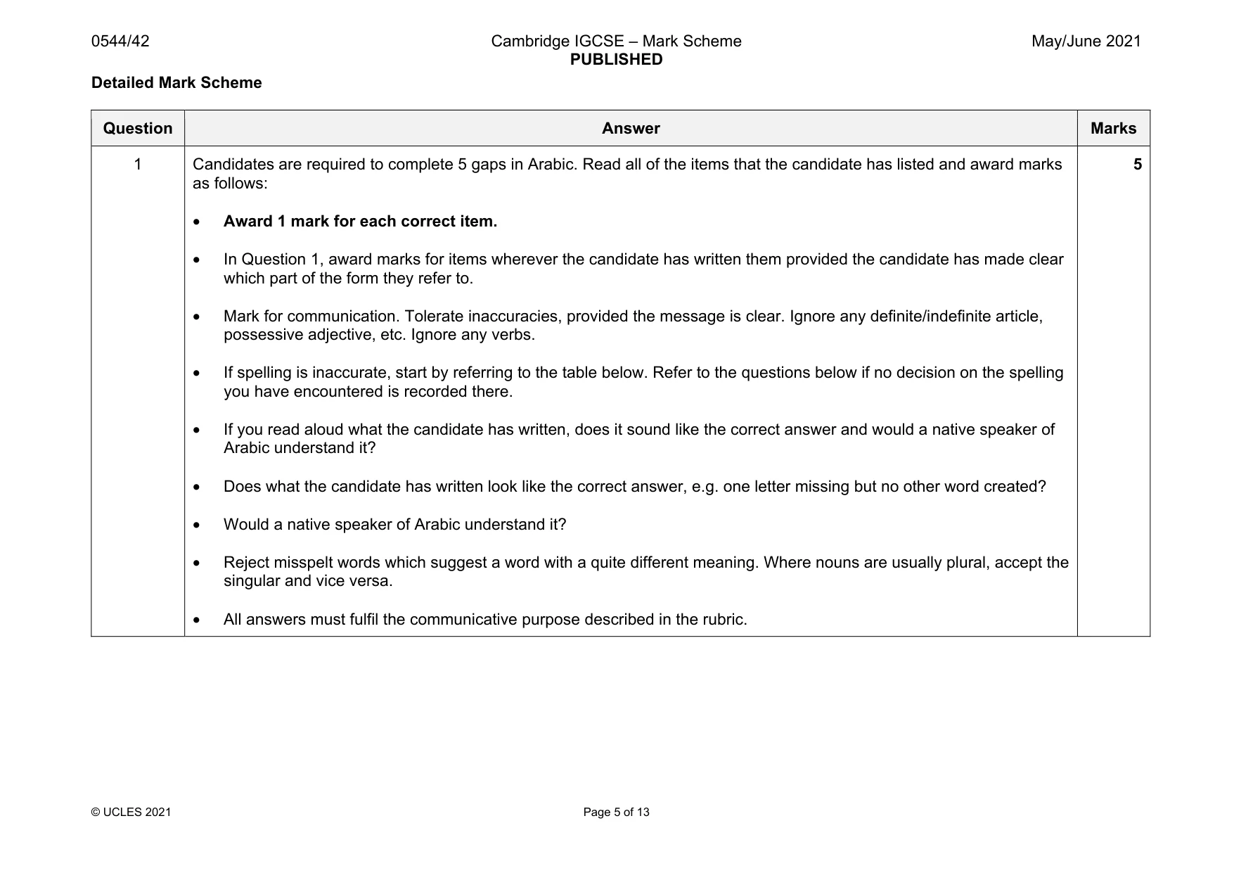 Mark scheme, page 5 of 13