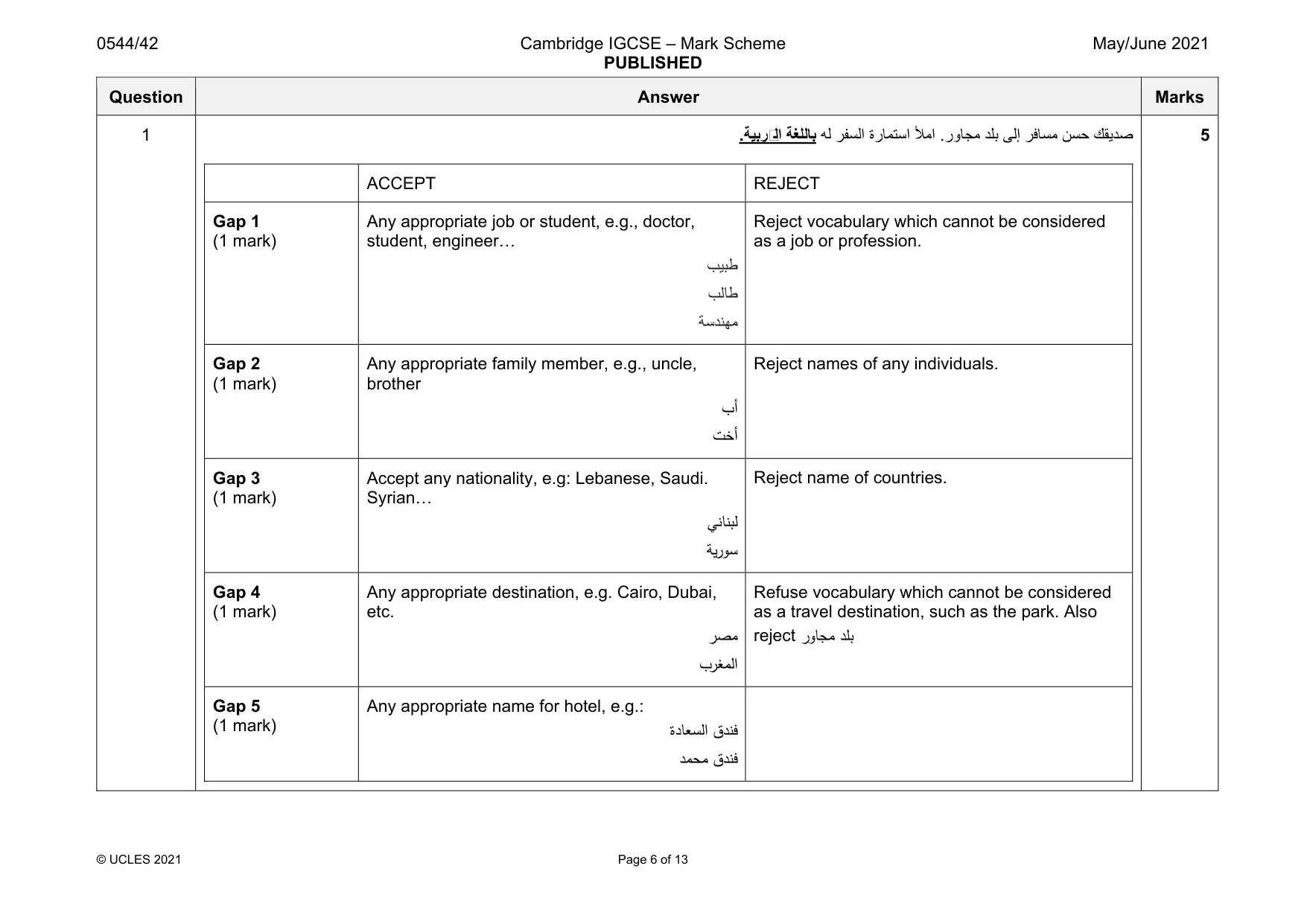Mark scheme, page 6 of 13