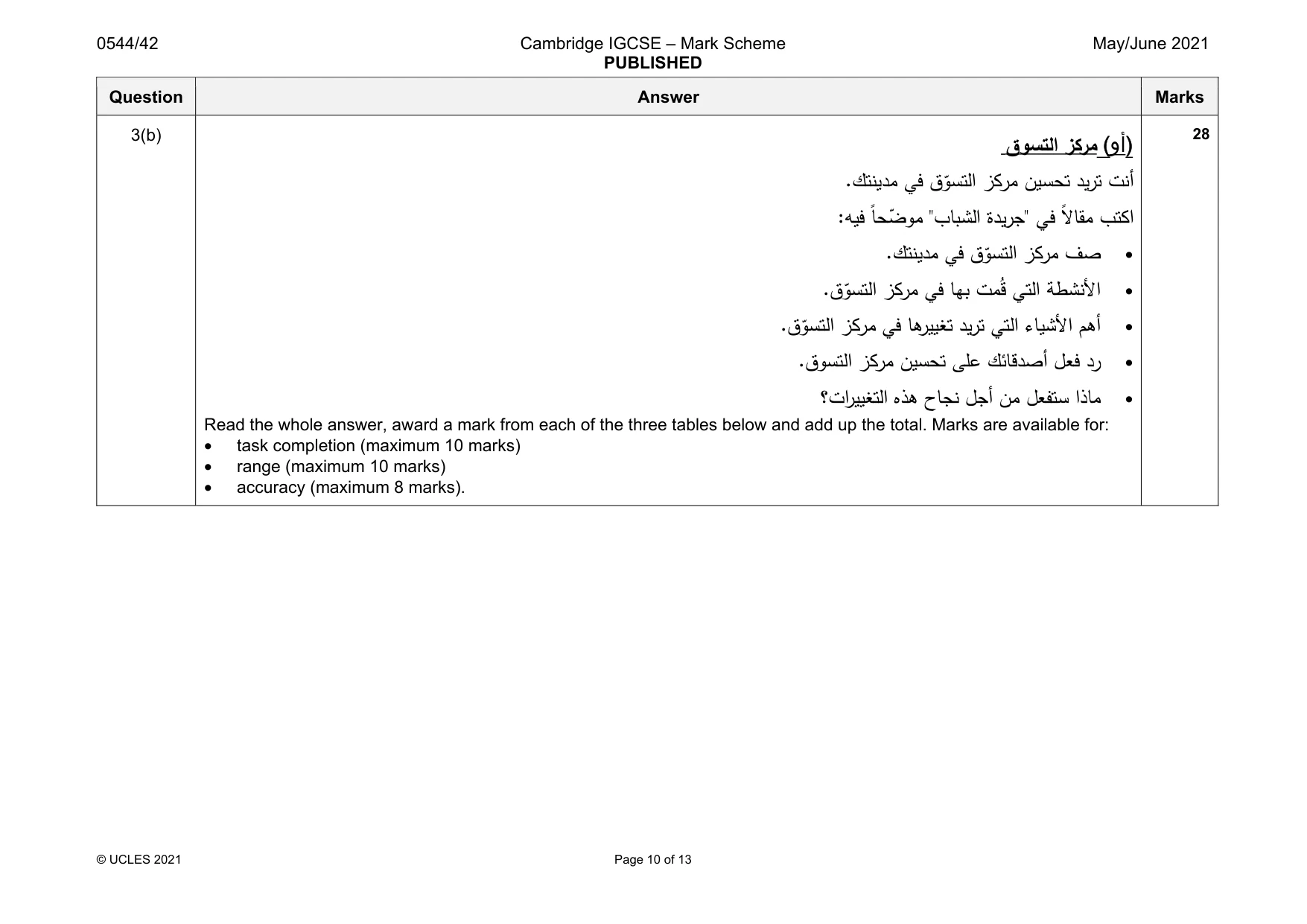 Mark scheme, page 10 of 13