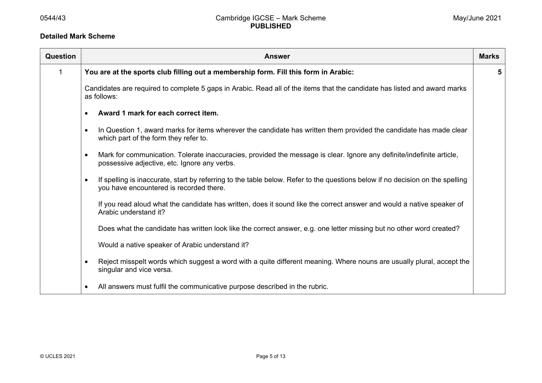 Mark scheme, page 5 of 13