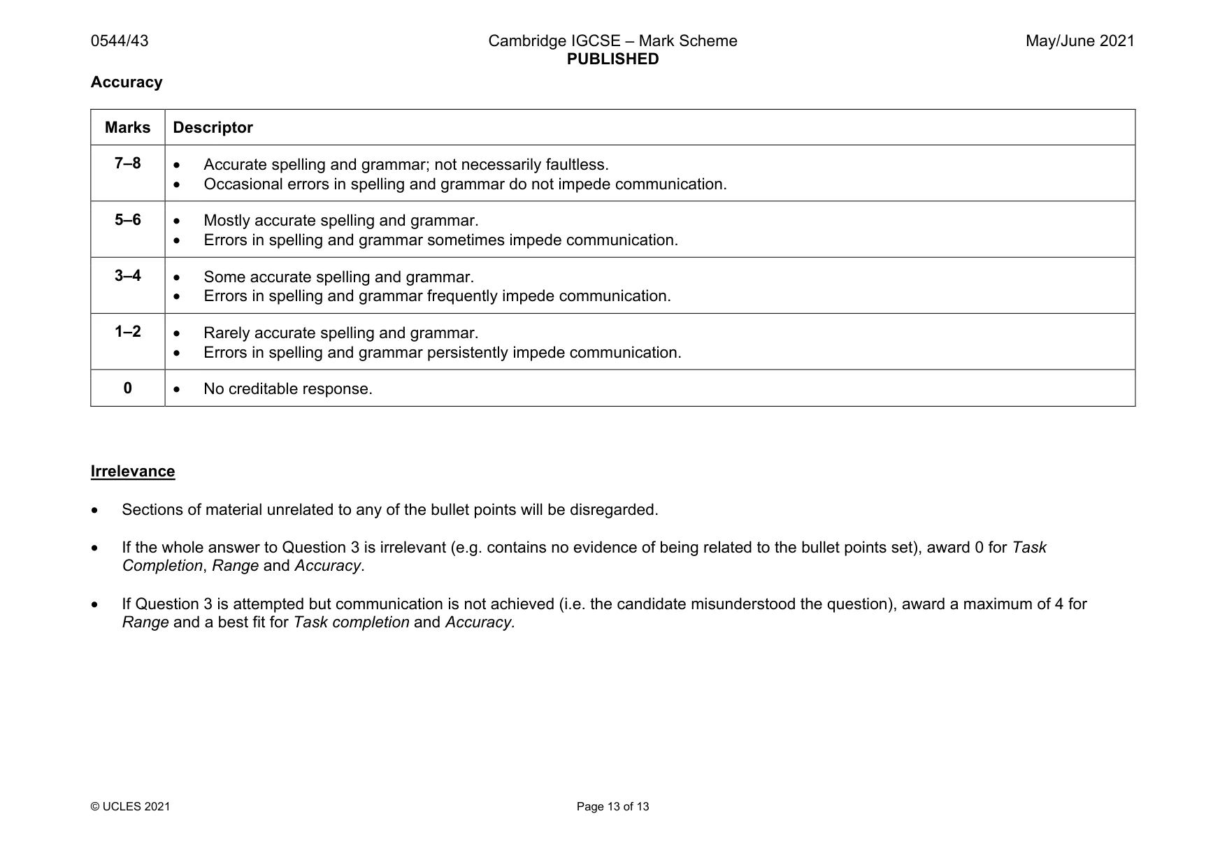 Mark scheme, page 13 of 13