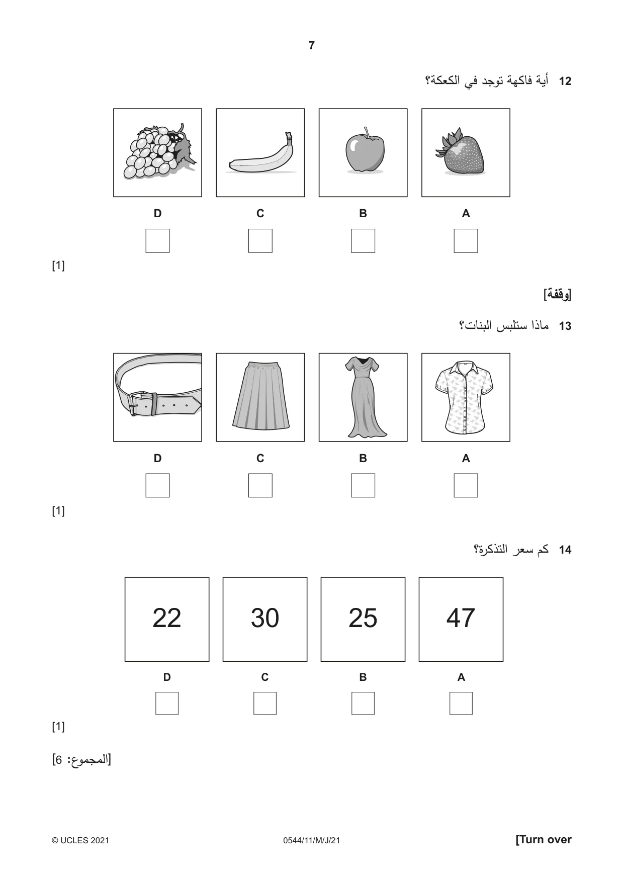 Cambridge IGCSE Arabic - Foreign Language 0544 2021 May/June Paper 1 · Variant 1 question paper, page 7 of 16