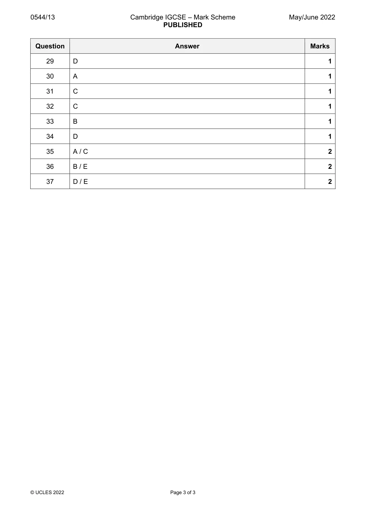 Mark scheme, page 3 of 3