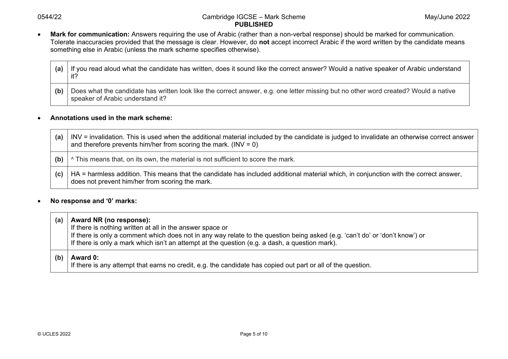 Mark scheme, page 5 of 10