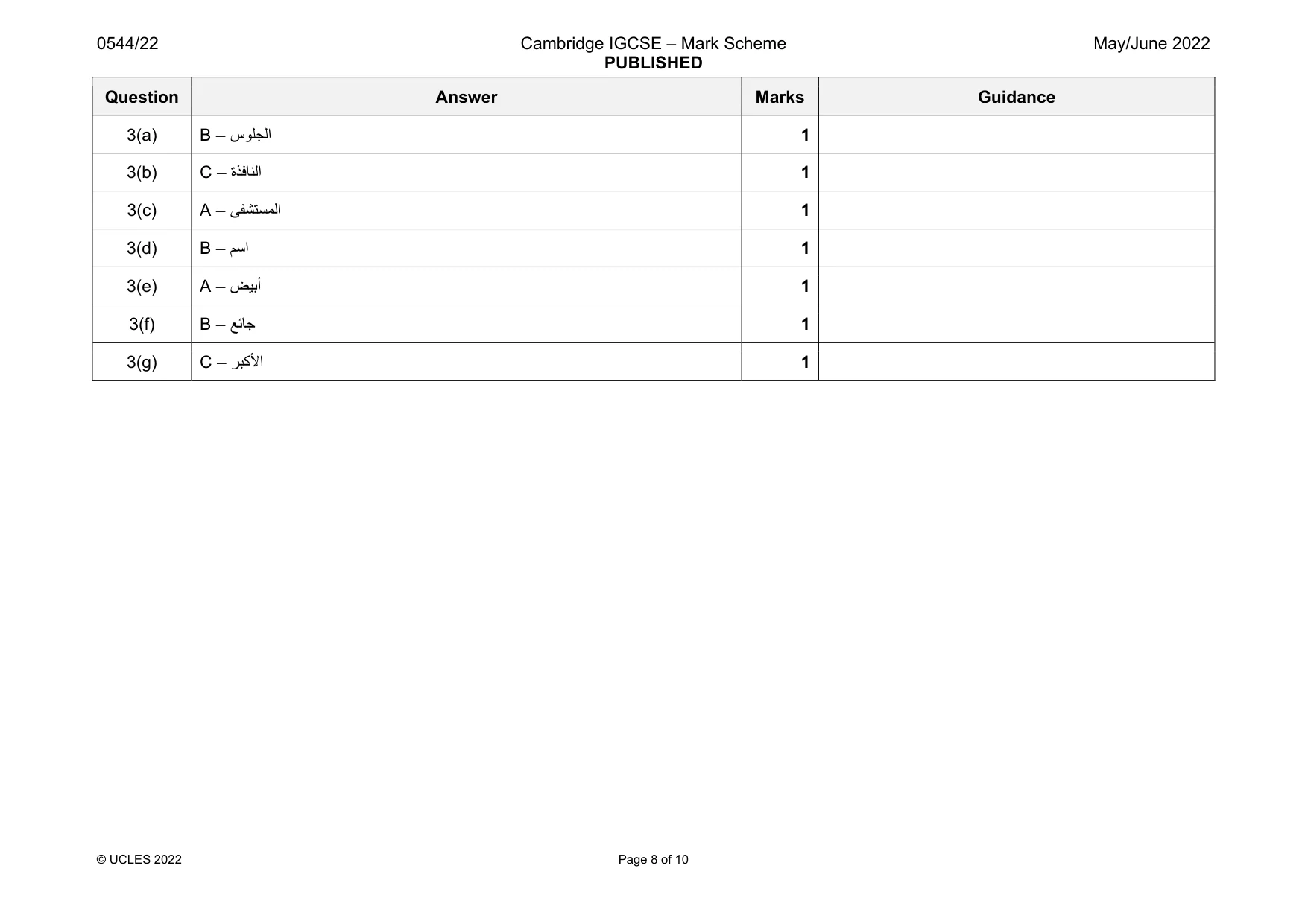 Mark scheme, page 8 of 10