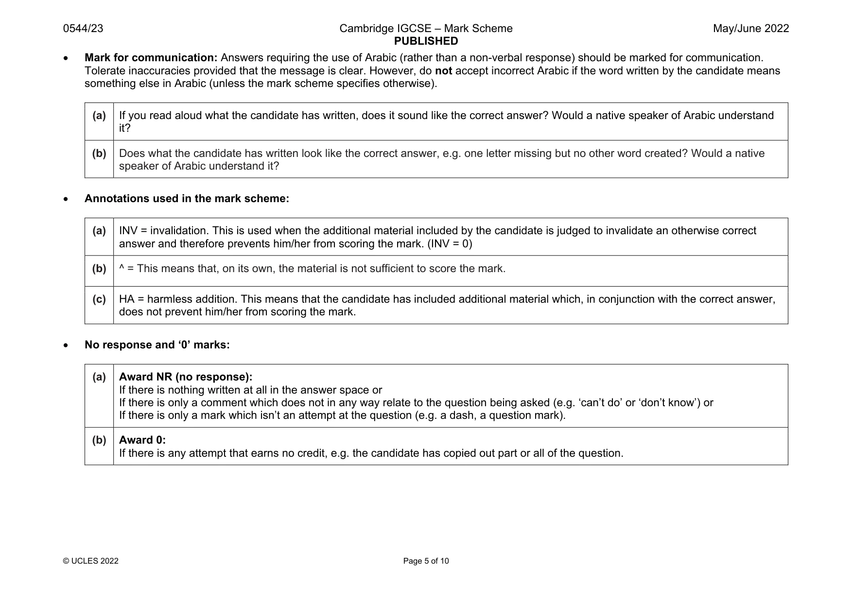 Mark scheme, page 5 of 10