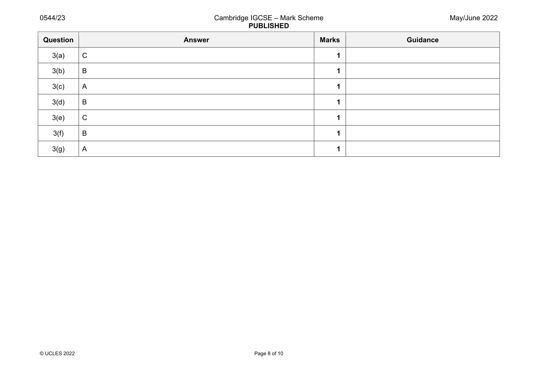 Mark scheme, page 8 of 10