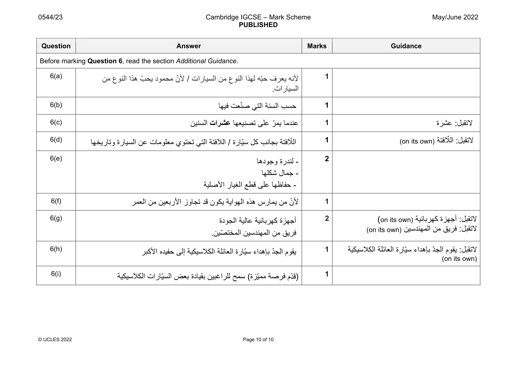Mark scheme, page 10 of 10