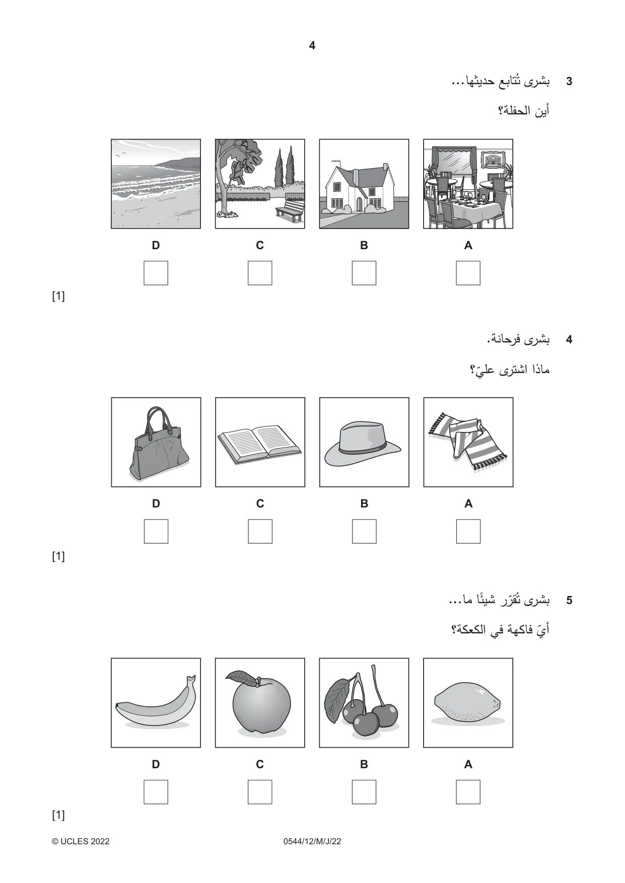 Cambridge IGCSE Arabic - Foreign Language 0544 2022 May/June Paper 1 · Variant 2 question paper, page 4 of 16