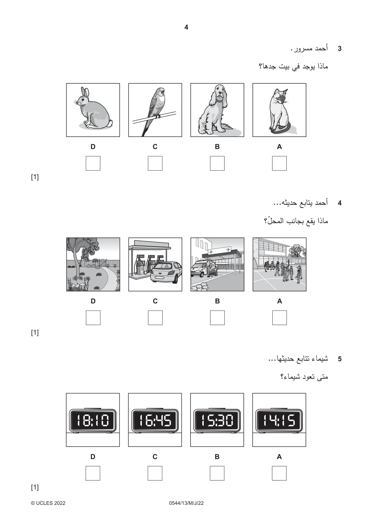 Cambridge IGCSE Arabic - Foreign Language 0544 2022 May/June Paper 1 · Variant 3 question paper, page 4 of 16