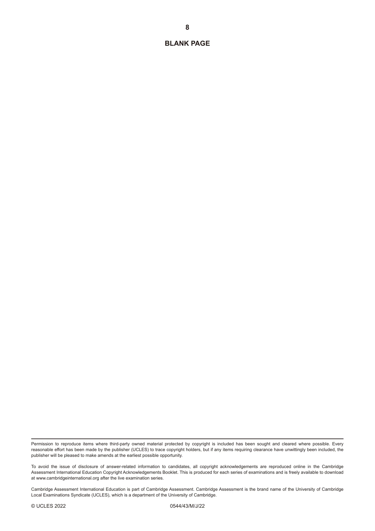 Cambridge IGCSE Arabic - Foreign Language 0544 2022 May/June Paper 4 · Variant 3 question paper, page 8 of 8