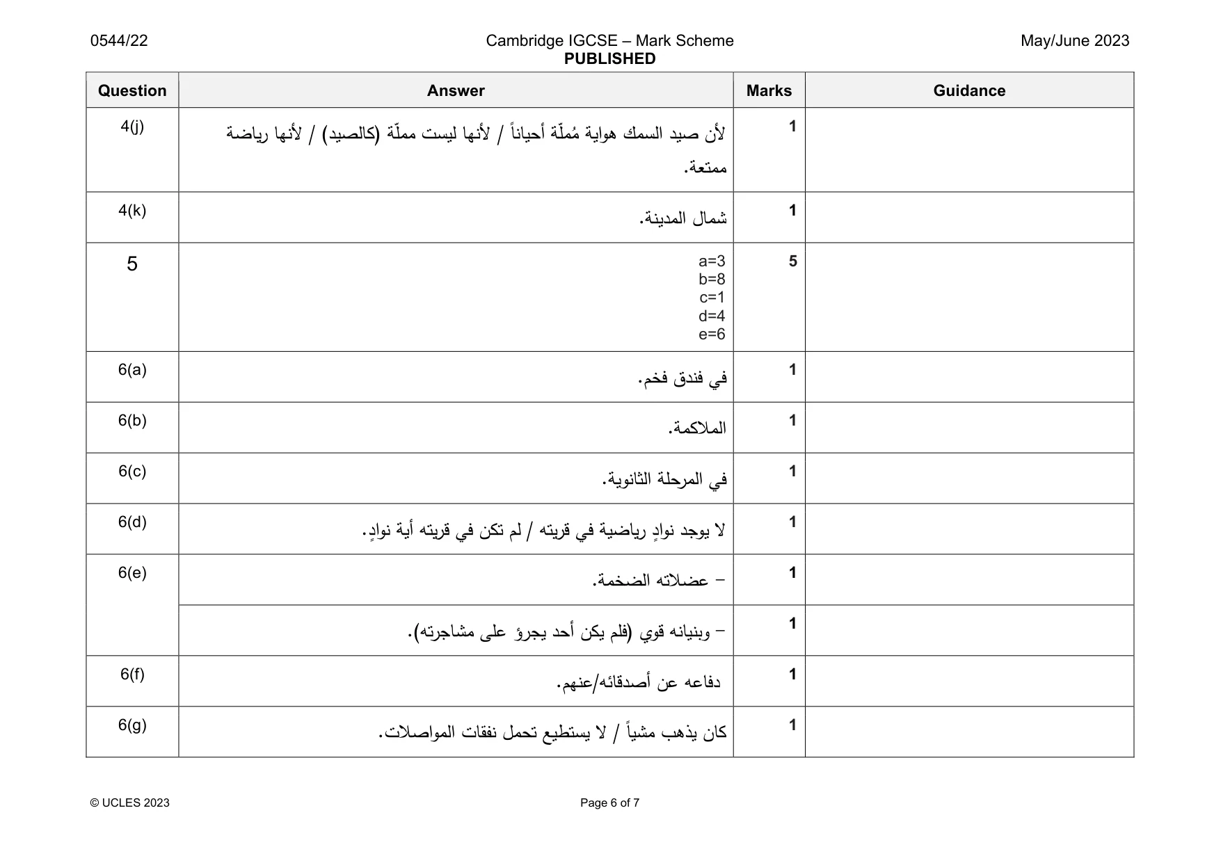 Mark scheme, page 6 of 7