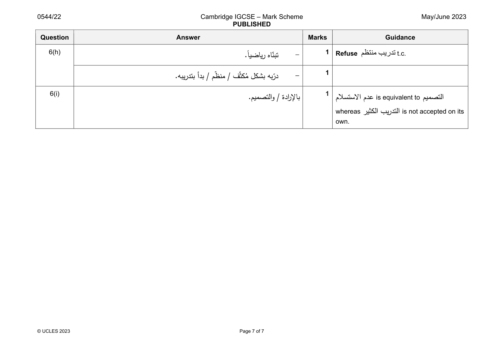 Mark scheme, page 7 of 7