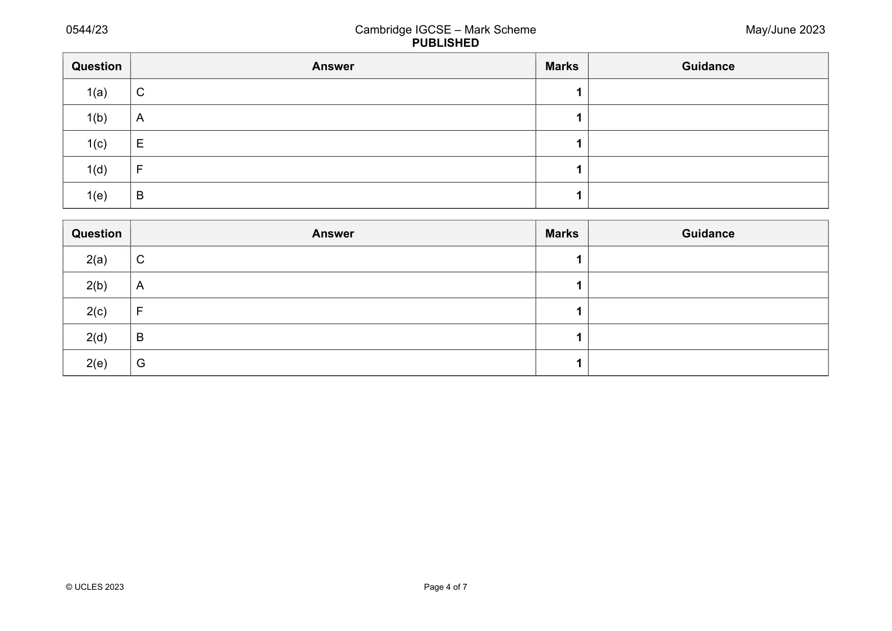 Mark scheme, page 4 of 7