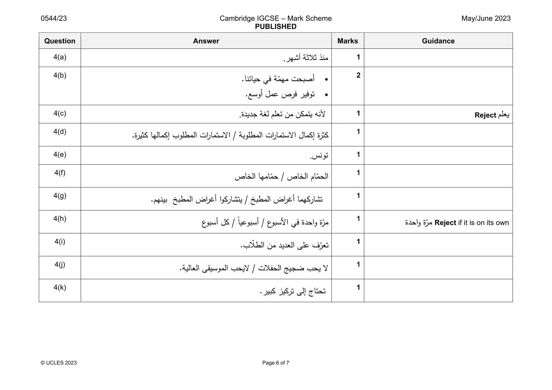 Mark scheme, page 6 of 7