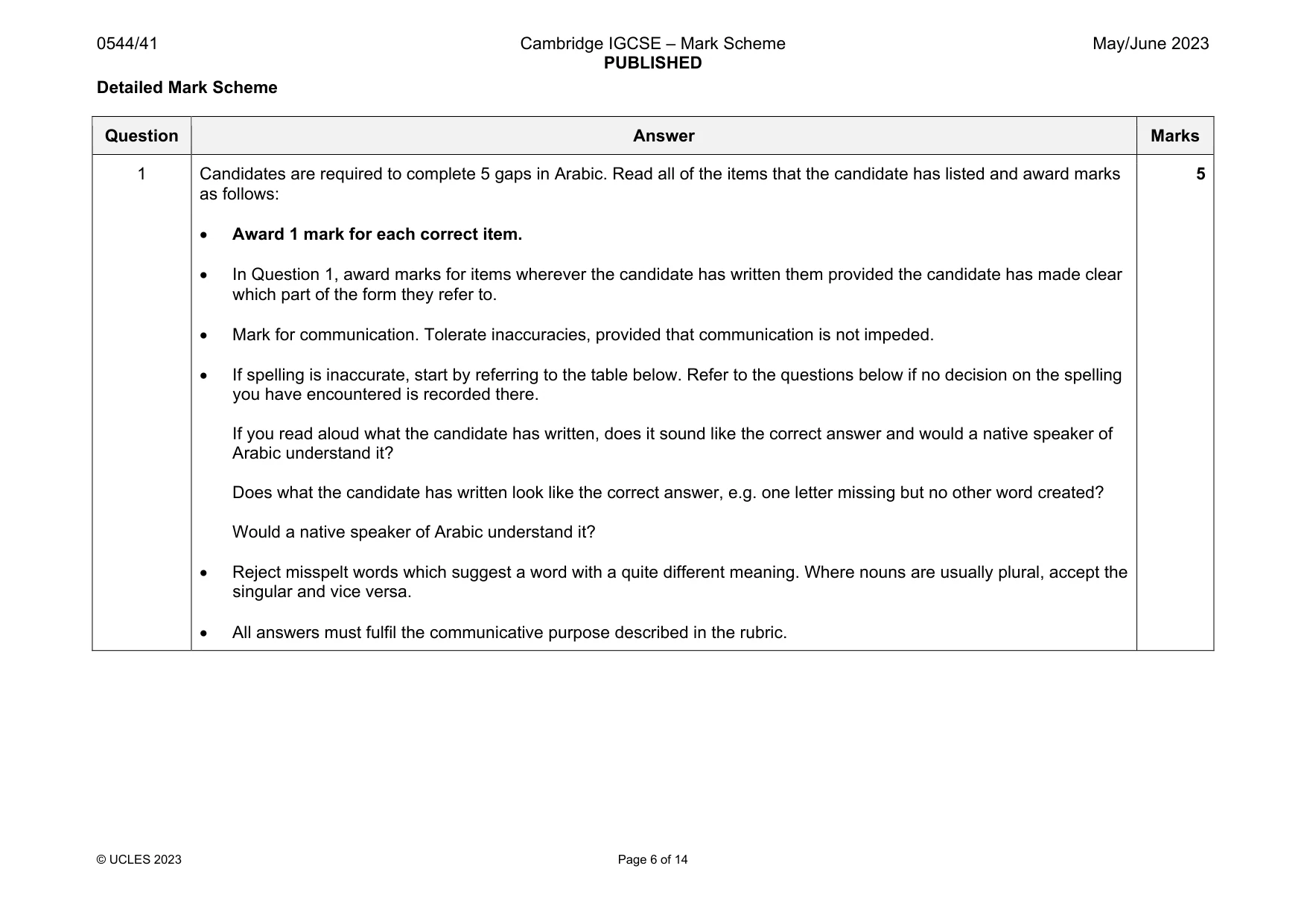 Mark scheme, page 6 of 14